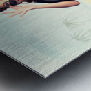 Travelling Pin-Up Girl Sitting On Vintage Luggage Metal print