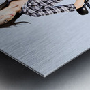 Woman leaning on a motorbike Metal print