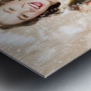 Pinup woman shooting rocks with toy slingshot Metal print