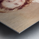 Pin-up cooking girl peeling potato. Quick recipe Metal print