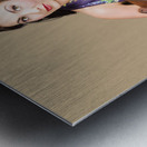 Retro receptionist on vintage telephone. Call us Metal print