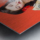 American military pin up girl holding gasmask  Metal print