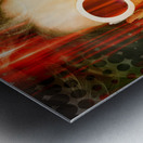 Young retro woman listening to earphones Metal print