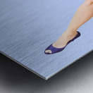 Woman talking on antique landline phone on white Metal print