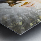 Rock man with beard listens to music on earphones Metal print