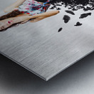 Brunette pin-up woman in gorgeous feather skirt Metal print