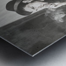 Vintage man in hat smoking cigarette in jazz club Metal print