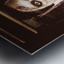 Zombie school girl pulling a funny face on glass Metal print