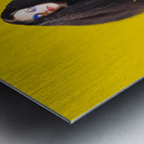 Female jester holding lit fire torch Metal print