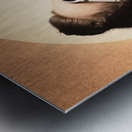 Young pinup woman in sunglasses drinking soda Metal print