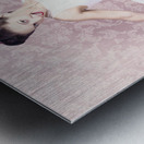 Young beautiful pinup woman dancing in retro dress Metal print