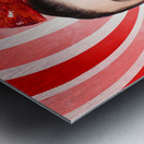 Happy young retro woman with lollipop toffee apple Metal print