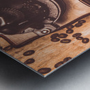 Vintage grinder with sacks of coffee beans Metal print