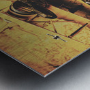 Aviator goggles cap and airplane on old world map Metal print