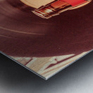 Beer bottle on bar counter top with vinyl record Metal print