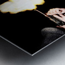 Vintage Gangster Man Shooting Gun On Black Metal print