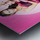 Pin-up girl popping out of large birthday cake Metal print