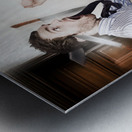 Crazy businessman running in fear from danger Metal print