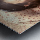 Beautiful woman catching rain in summer sun shower Metal print