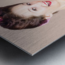 Retro pin-up girl giving bottle of soft drink Metal print