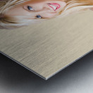 Smiling Woman with Retro Telephone Metal print