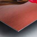 Woman gripping red rose between her teeth Metal print