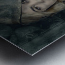 Female pinup soldier smoking cigarette in foxhole Metal print