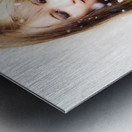 Beautiful young woman holding a delicate flower Metal print