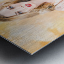 Funny woman cook waving stop. Bad cooking Metal print