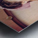 Retro pinup girl holding food and drinks tray Metal print