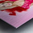 Perfect blond girl holding valentine heart sign Metal print