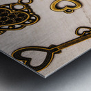 Metal keys of different size on wooden table Metal print