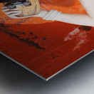 Retro pinup girl holding old wooden skateboard Metal print