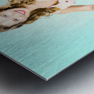 Beautiful 70s DJ pinup girl with record music disc Metal print