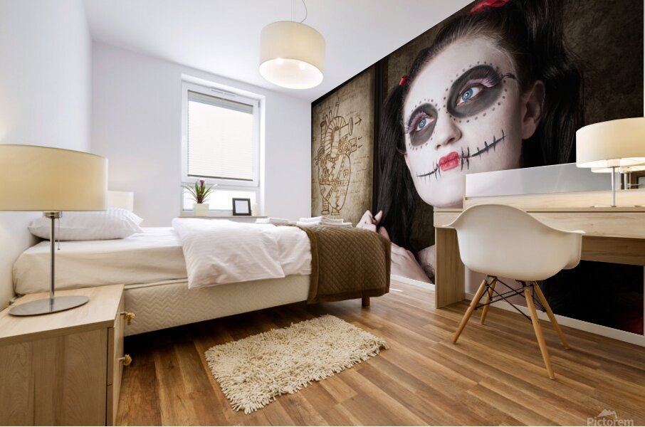 Sugar skull mechanical romance Mural print