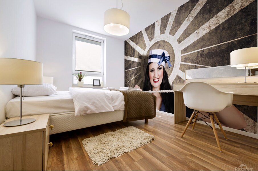 Sailor girl portrait. Vintage design background Mural print