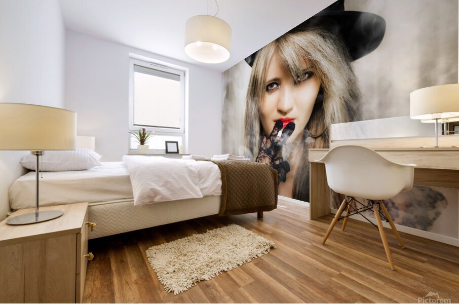 Fifties portrait of smoking hot beautiful woman Mural print