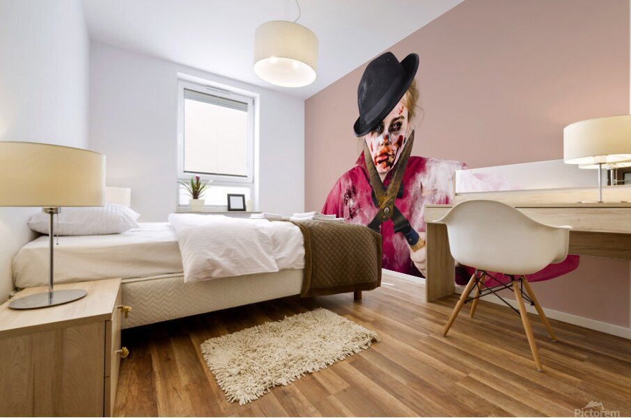 Zombie gardener with shears Mural print