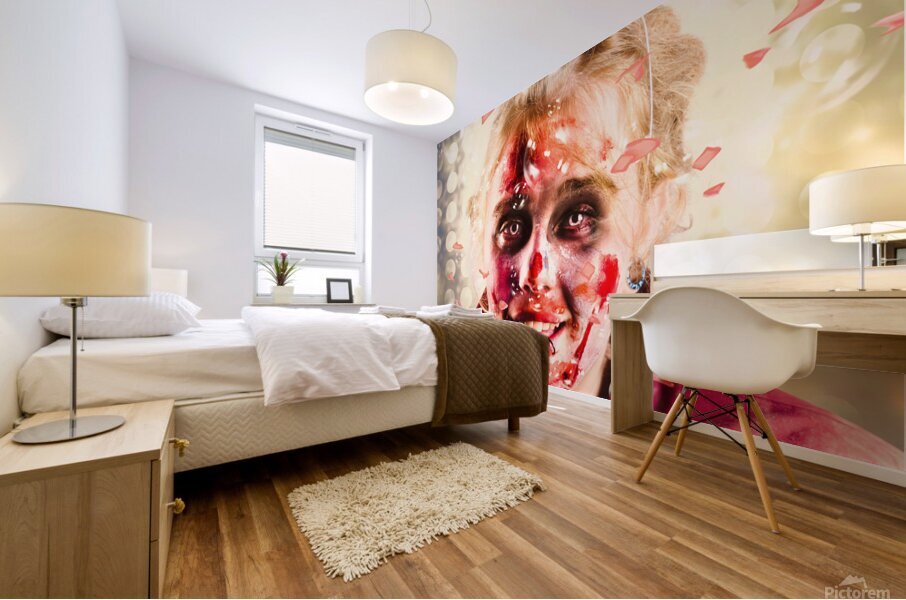 Possessed dead girl at nightclub wake. Monster rave Mural print