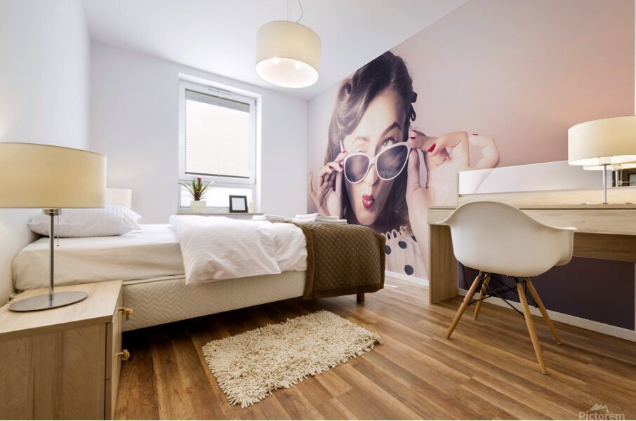 Fun comical retro fashion portrait. Pin-up pout Mural print