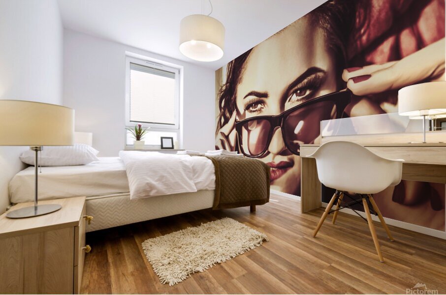 Hip 60s pinup girl in classic eyewear sunglasses Mural print