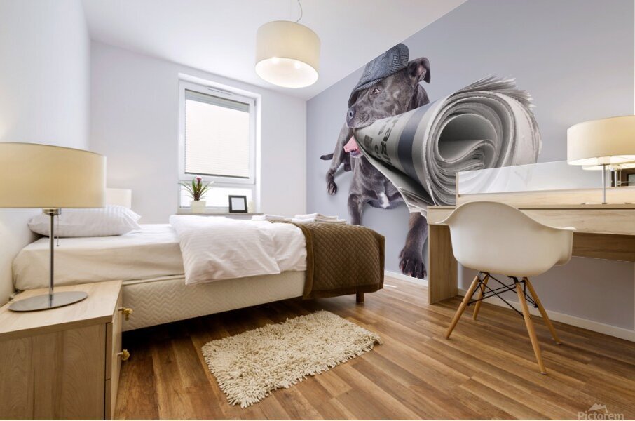 Isolated newspaper dog carrying latest news Mural print