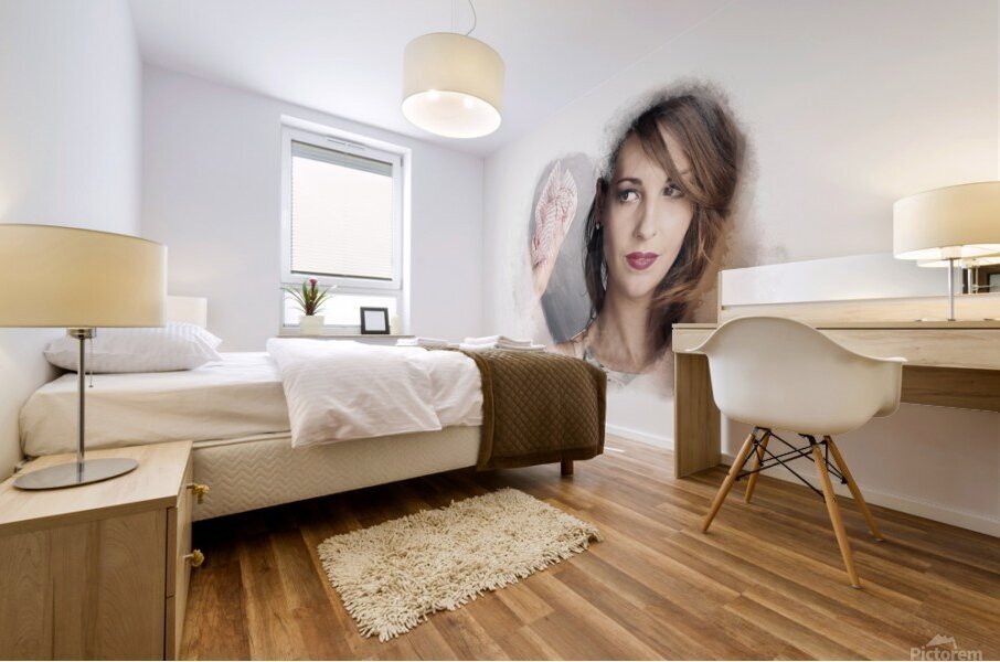 Curious Housewife Cleaning Home Window With Love Mural print