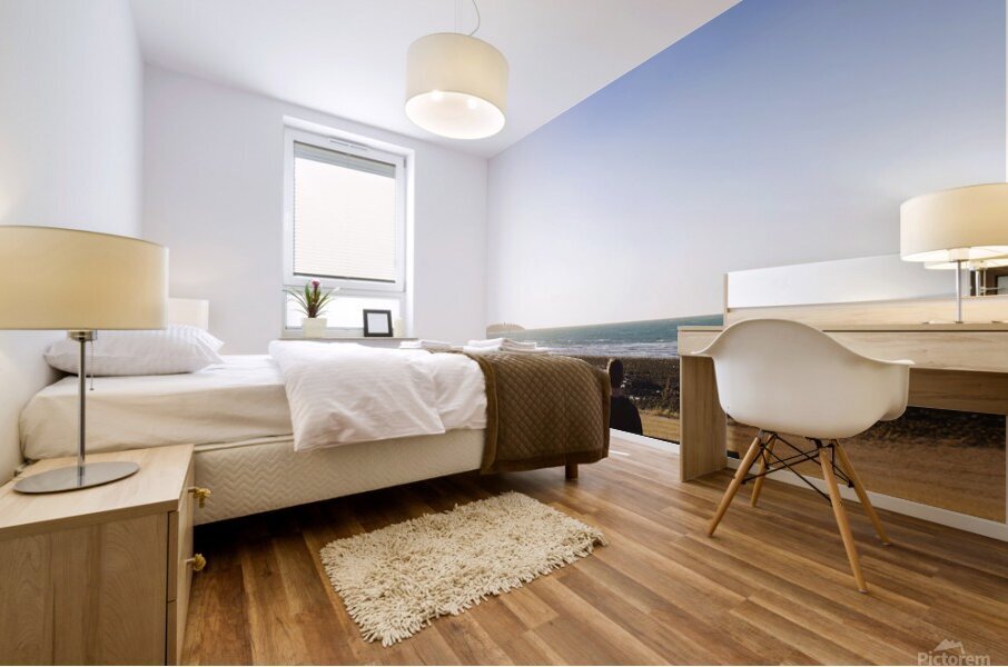 Male tourist enjoying ocean landscape sunset Mural print