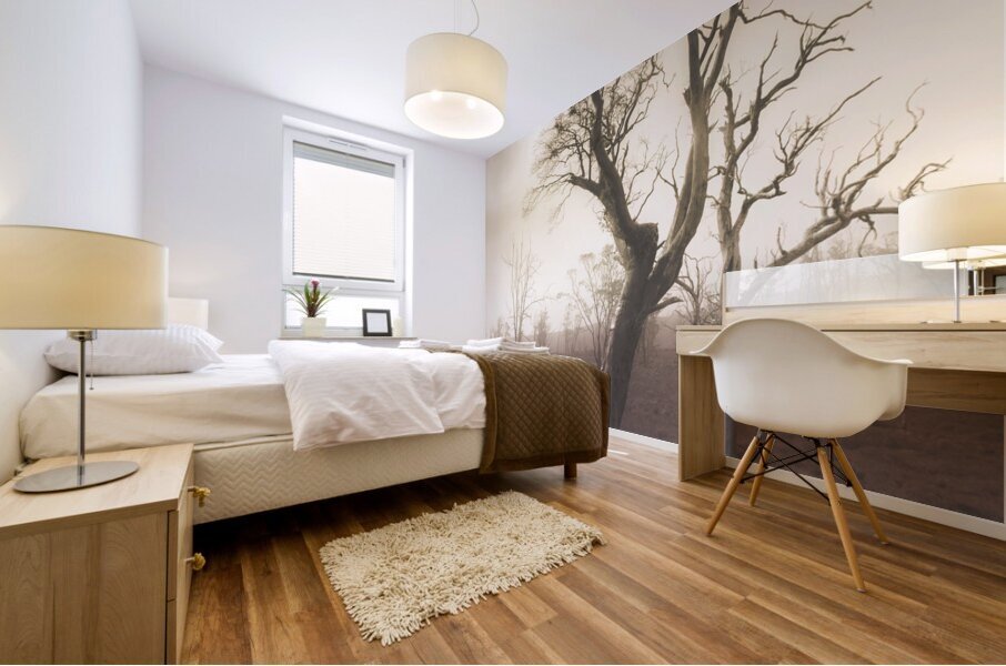 Mystery tree in a dark scary forest Mural print