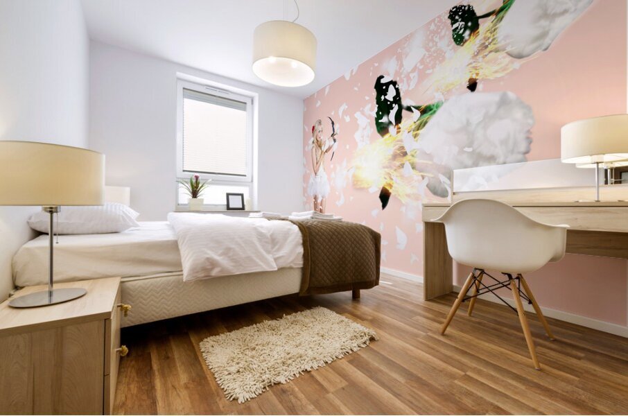 Beautiful cupid woman firing romance arrows Mural print