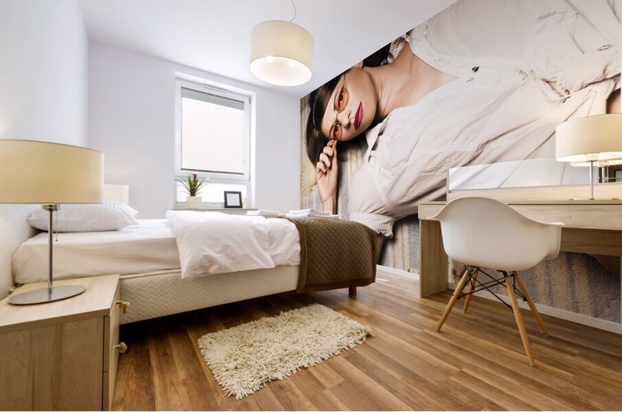 Eyewear fashion model. Pin up woman in sun shades Mural print