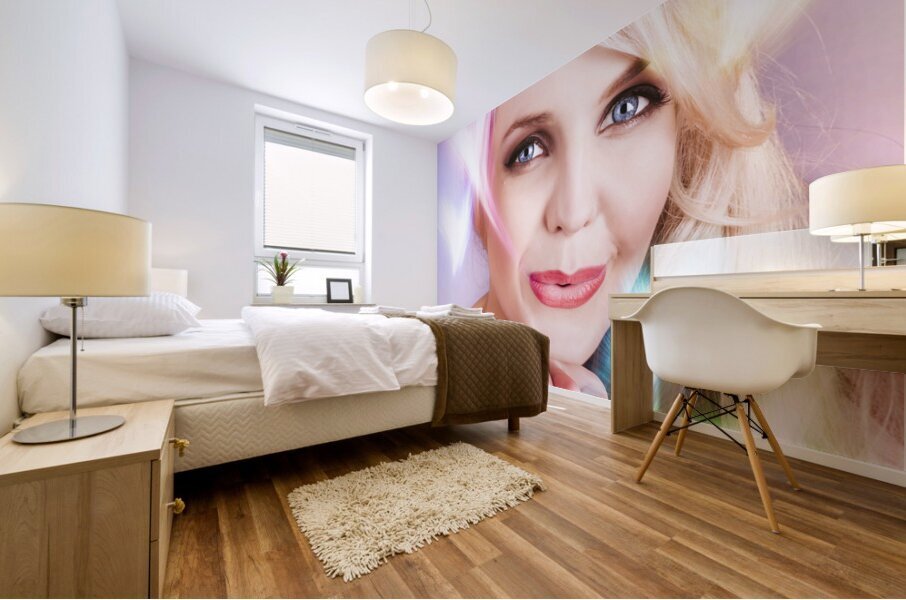 Romantic Girl Blowing Heart Kiss To Her Valentine Mural print