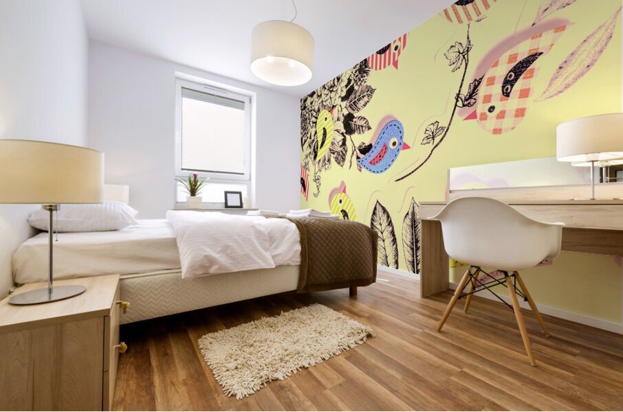 Button bird aviary Mural print