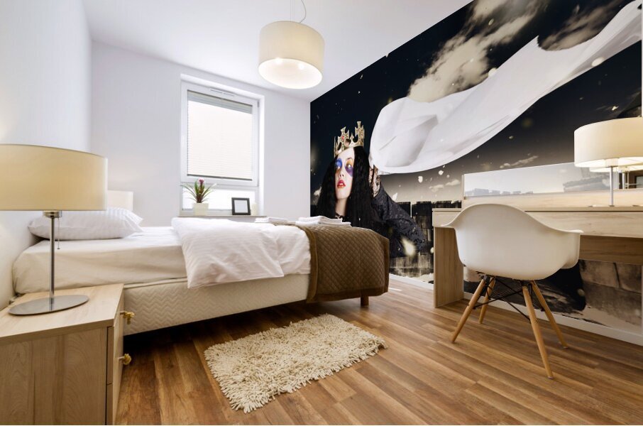 Royal damsel in distress waving white castle flag Mural print